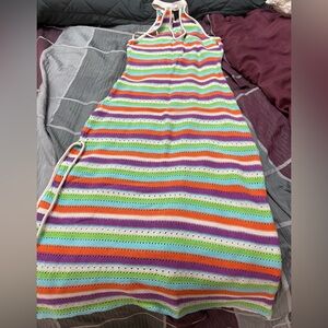 Bundle 3 for $15. Springfield Large Crochet Multicolor Striped Halter Maxi Dress